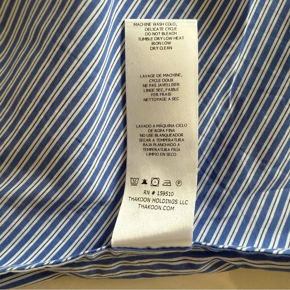 Thakoon Blue & White Pinstriped Rushed Button Back LS Blouse Size 10